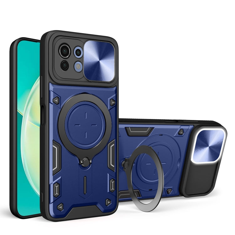 For Xiaomi Mi 11 Lite 4G / 5G CD Texture Sliding Camshield Magnetic Holder Phone Case(Blue) - Xiaomi Cases by PMC Jewellery | Online Shopping South Africa | PMC Jewellery | Buy Now Pay Later Mobicred