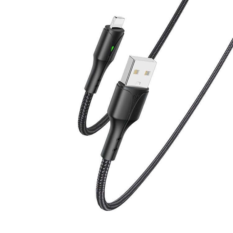 YESIDO CA97 2.4A USB to 8 Pin Braided Charging Data Cable with Indicator Light, Length:1.2m(Black) - Normal Style Cable by Yesido | Online Shopping South Africa | PMC Jewellery | Buy Now Pay Later Mobicred