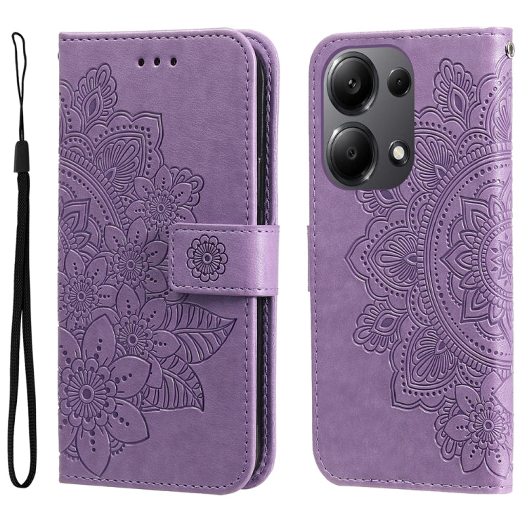 For Xiaomi Redmi Note13 Pro 4G Global/Poco M6 Pro 4G 7-petal Flowers Embossing Leather Phone Case(Light Purple) - Note 13 Pro Cases by PMC Jewellery | Online Shopping South Africa | PMC Jewellery | Buy Now Pay Later Mobicred