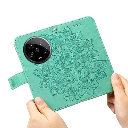 For Xiaomi 14 Ultra 7-petal Flowers Embossing Leather Phone Case(Green) - 14 Ultra Cases by PMC Jewellery | Online Shopping South Africa | PMC Jewellery | Buy Now Pay Later Mobicred