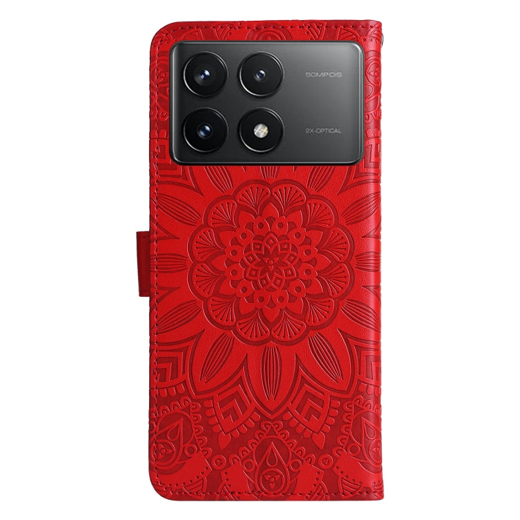 For Xiaomi Redmi K70 / K70 Pro Embossed Sunflower Leather Phone Case(Red) - K70 Pro Cases by PMC Jewellery | Online Shopping South Africa | PMC Jewellery | Buy Now Pay Later Mobicred