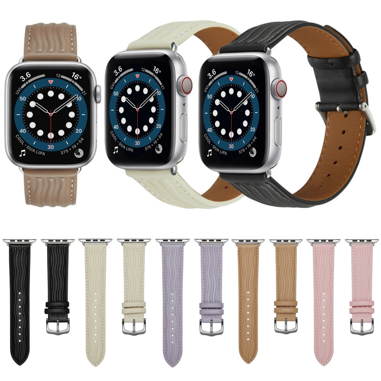 Embossed Line Genuine Leather Watch Band For Apple Watch Series 10 46mm(Black) - free shipping - PMc TechLife - Order now!