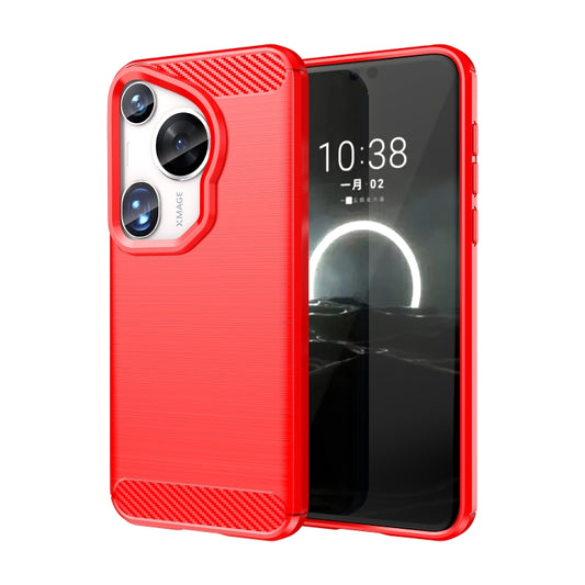 For Huawei Pura 70 Ultra Brushed Texture Carbon Fiber TPU Phone Case(Red) - Huawei Cases by PMC Jewellery | Online Shopping South Africa | PMC Jewellery | Buy Now Pay Later Mobicred