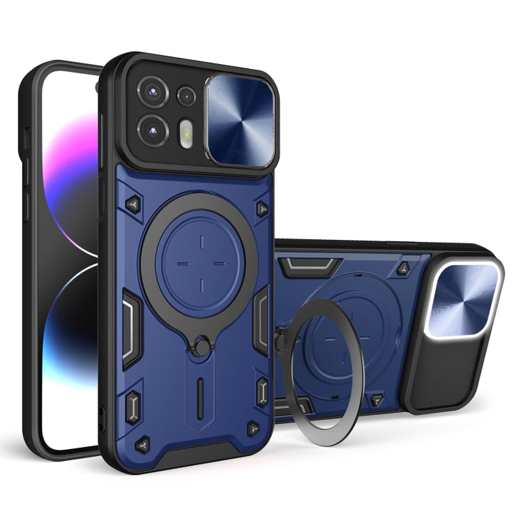 For Motorola Edge 20 Lite CD Texture Sliding Camshield Magnetic Holder Phone Case(Blue) - free shipping - PMC TechLife - Order now!