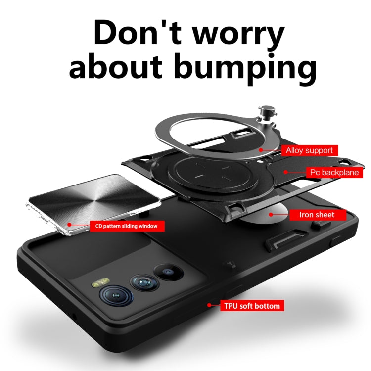For Motorola Edge 30 CD Texture Sliding Camshield Magnetic Holder Phone Case(Blue) - free shipping - PMC TechLife - Order now!
