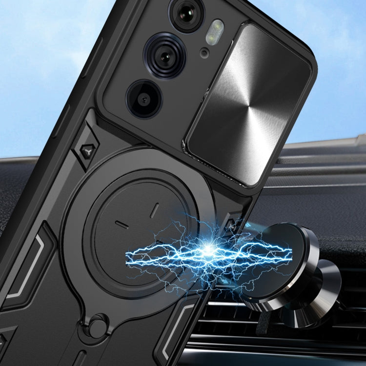 For Motorola Edge 30 Pro CD Texture Sliding Camshield Magnetic Holder Phone Case(Black) - free shipping - PMC TechLife - Order now!