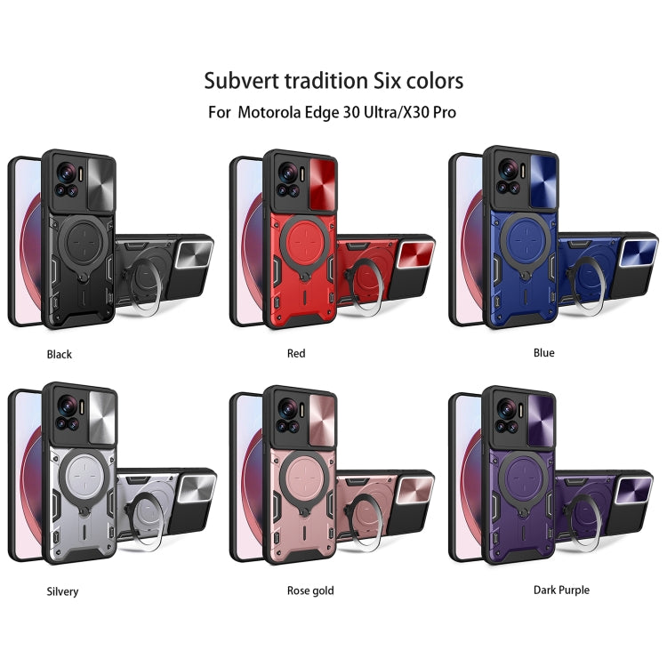 For Motorola Edge 30 Ultra CD Texture Sliding Camshield Magnetic Holder Phone Case(Black) - Motorola Cases by PMC TechLife | Online Shopping South Africa | PMC TechLife