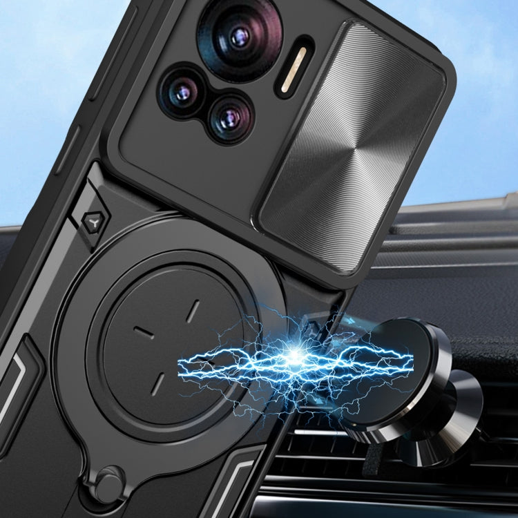 For Motorola Edge 30 Ultra CD Texture Sliding Camshield Magnetic Holder Phone Case(Black) - Motorola Cases by PMC TechLife | Online Shopping South Africa | PMC TechLife