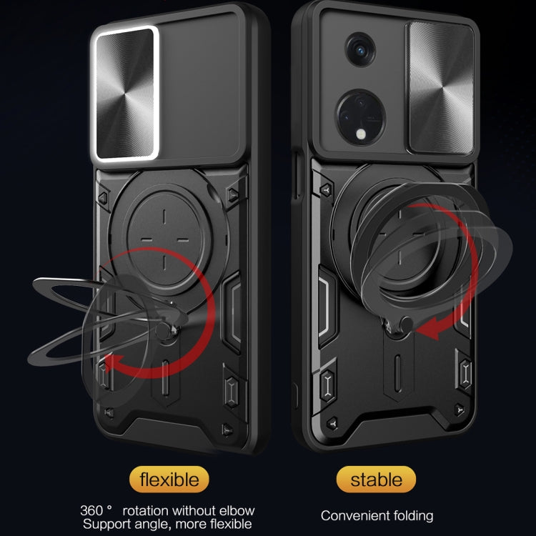 For OPPO Reno8 T 5G CD Texture Sliding Camshield Magnetic Holder Phone Case(Black) - OPPO Cases by PMC TechLife | Online Shopping South Africa | PMC TechLife | Buy Now Pay Later Mobicred