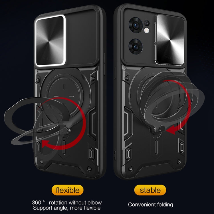 For OPPO Reno7 5G CD Texture Sliding Camshield Magnetic Holder Phone Case(Red) - free shipping - PMC TechLife - Order now!