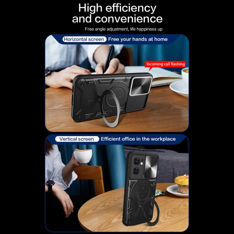 For OPPO Reno7 5G CD Texture Sliding Camshield Magnetic Holder Phone Case(Blue) - OPPO Cases by PMC TechLife | Online Shopping South Africa | PMC TechLife | Buy Now Pay Later Mobicred
