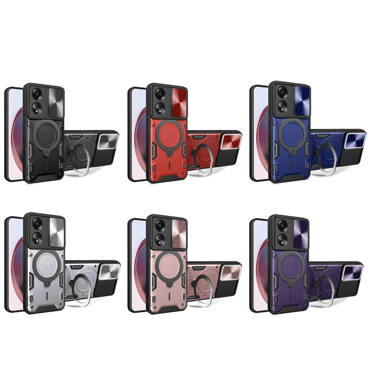 For OPPO A58 4G Global CD Texture Sliding Camshield Magnetic Holder Phone Case(Red) - OPPO Cases by PMC TechLife | Online Shopping South Africa | PMC TechLife | Buy Now Pay Later Mobicred