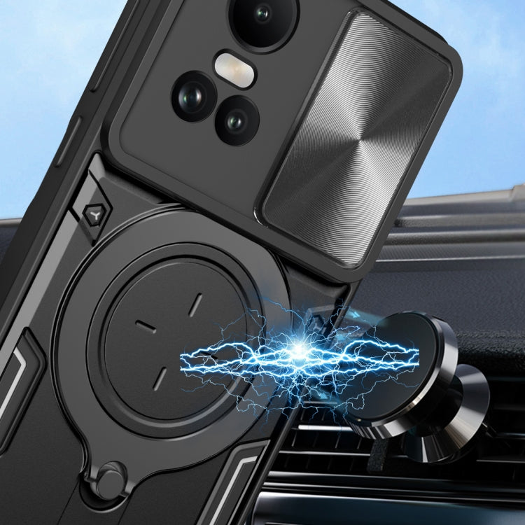 For OPPO Reno10 5G Global CD Texture Sliding Camshield Magnetic Holder Phone Case(Black) - OPPO Cases by PMC TechLife | Online Shopping South Africa | PMC TechLife | Buy Now Pay Later Mobicred