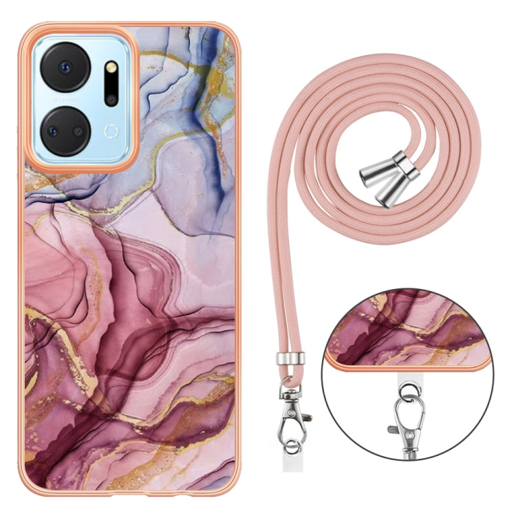 For Honor X7a Electroplating Marble Dual-side IMD Phone Case with Lanyard(Rose Red 014) - Honor Cases by PMC Jewellery | Online Shopping South Africa | PMC Jewellery | Buy Now Pay Later Mobicred