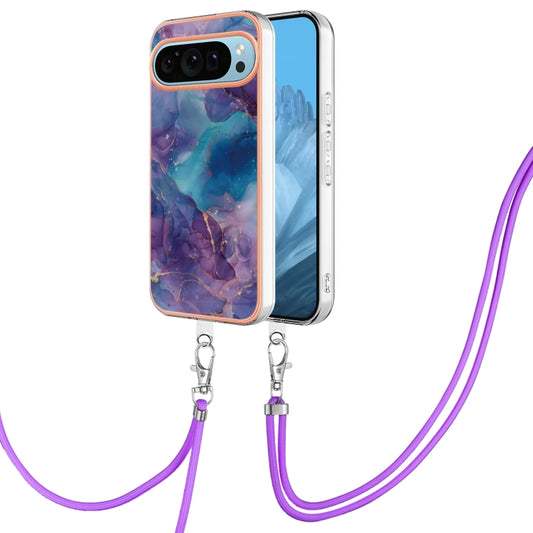 For Google Pixel 9 / 9 Pro Electroplating Marble Dual-side IMD Phone Case with Lanyard(Purple 016) - Google Cases by PMC Jewellery | Online Shopping South Africa | PMC Jewellery | Buy Now Pay Later Mobicred