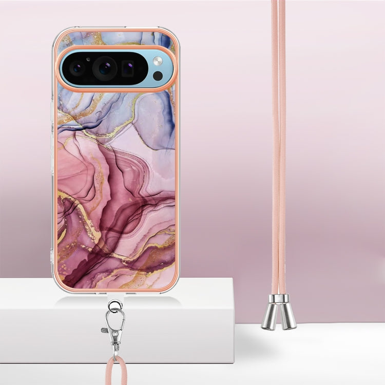 For Google Pixel 9 Pro XL Electroplating Marble Dual-side IMD Phone Case with Lanyard(Rose Red 014) - Google Cases by PMC Jewellery | Online Shopping South Africa | PMC Jewellery | Buy Now Pay Later Mobicred