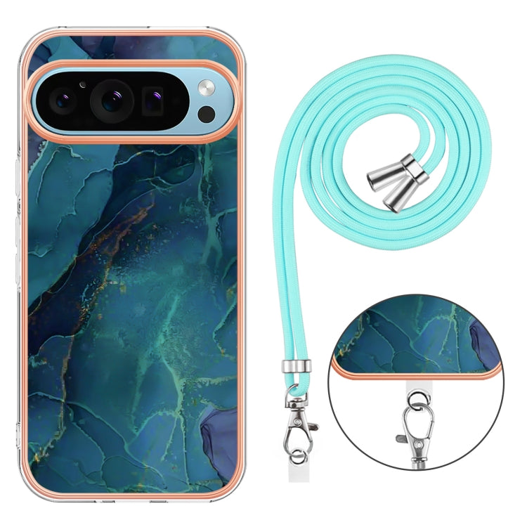 For Google Pixel 9 Pro XL Electroplating Marble Dual-side IMD Phone Case with Lanyard(Green 017) - Google Cases by PMC Jewellery | Online Shopping South Africa | PMC Jewellery | Buy Now Pay Later Mobicred