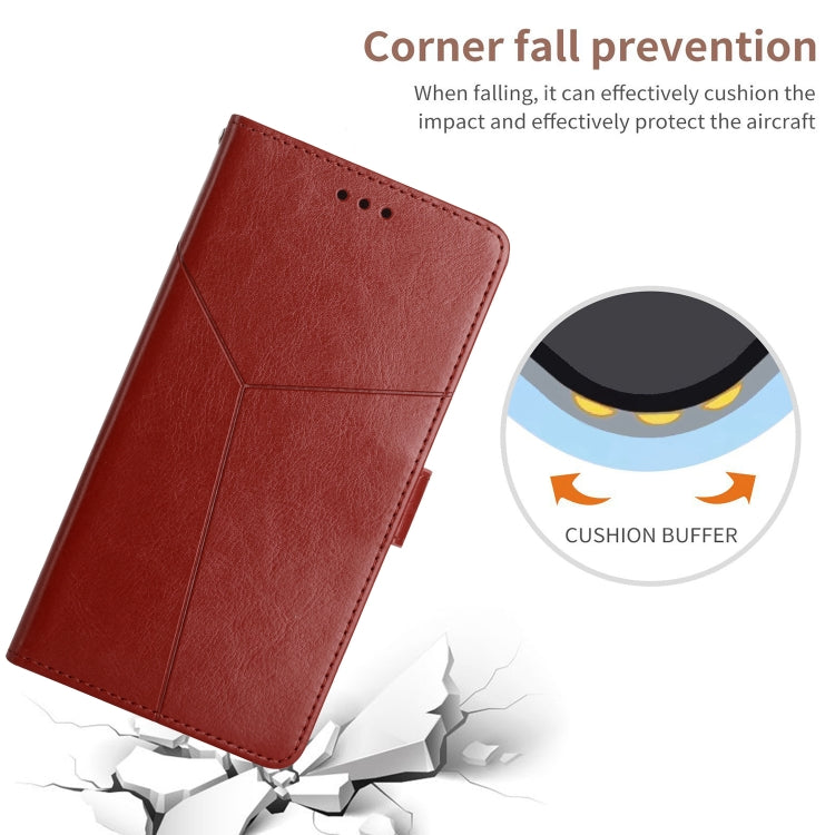 For iPhone 16e HT01 Y-shaped Pattern Flip Leather Phone Case(Brown) - iPhone 16e Cases by PMC TechLife | Online Shopping South Africa | PMC TechLife | Buy Now Pay Later Mobicred