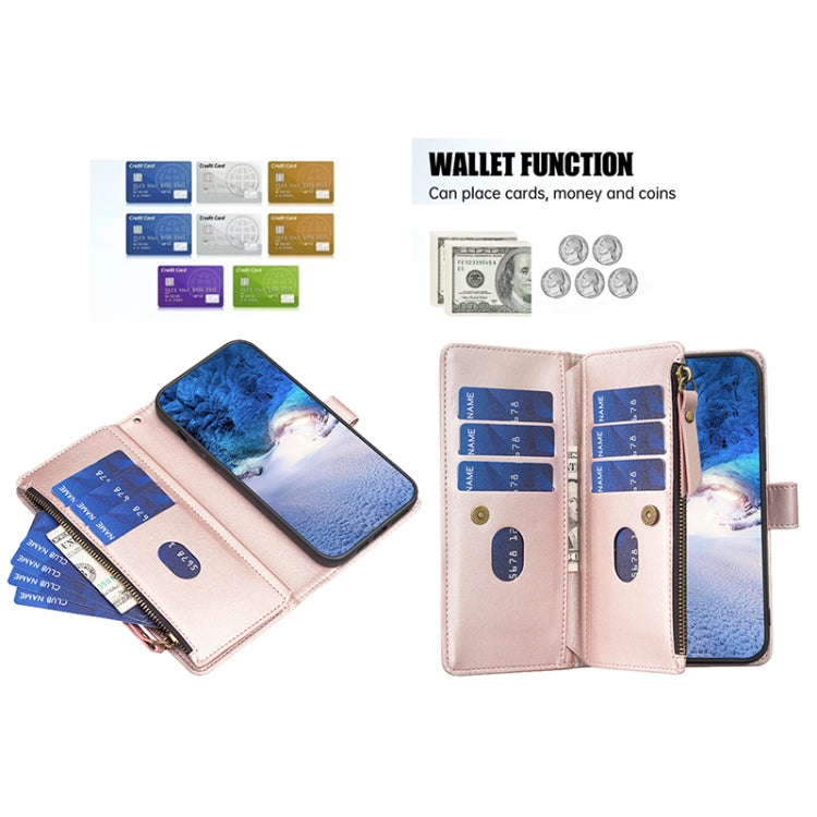 For Google Pixel 8 Pro 9 Card Slots Zipper Wallet Leather Flip Phone Case(Rose Gold) - Google Cases by PMC Jewellery | Online Shopping South Africa | PMC Jewellery | Buy Now Pay Later Mobicred