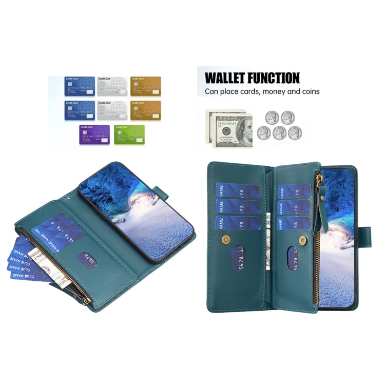 For iPhone 16 Pro Max 9 Card Slots Zipper Wallet Leather Flip Phone Case(Green) - free shipping - PMC TechLife - Order now!