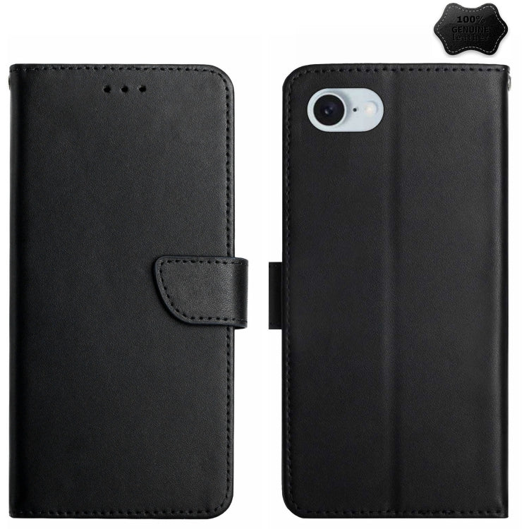 For iPhone SE 2024 Genuine Leather Fingerprint-proof Flip Phone Case(Black) - More iPhone Cases by PMC Jewellery | Online Shopping South Africa | PMC Jewellery | Buy Now Pay Later Mobicred