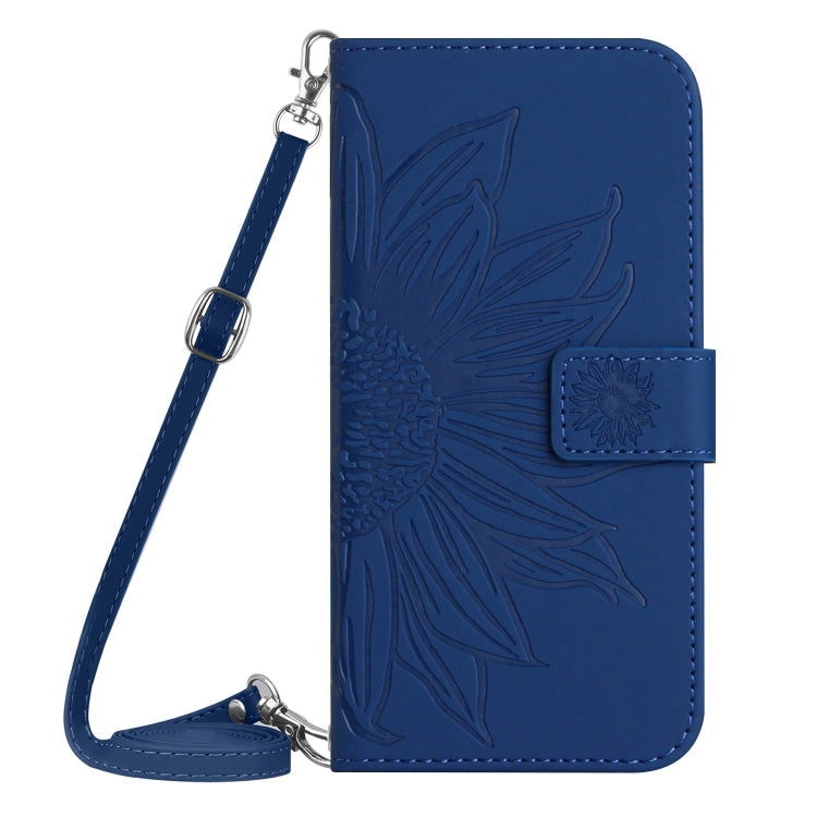 For iPhone 16 Pro Skin Feel Sun Flower Embossed Flip Leather Phone Case with Lanyard(Dark Blue) - iPhone 16 Pro Cases by PMC Jewellery | Online Shopping South Africa | PMC Jewellery | Buy Now Pay Later Mobicred