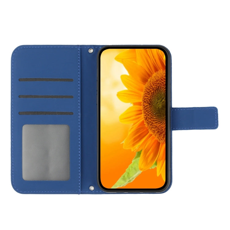 For iPhone 16 Pro Skin Feel Sun Flower Embossed Flip Leather Phone Case with Lanyard(Dark Blue) - iPhone 16 Pro Cases by PMC Jewellery | Online Shopping South Africa | PMC Jewellery | Buy Now Pay Later Mobicred