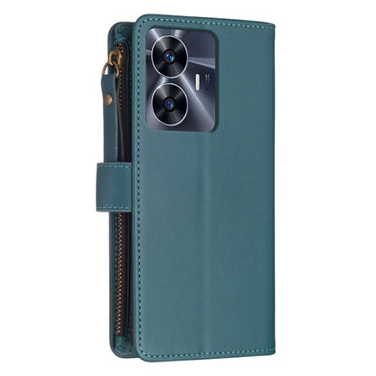 For Realme C55 9 Card Slots Zipper Wallet Leather Flip Phone Case(Green) - Realme Cases by PMC Jewellery | Online Shopping South Africa | PMC Jewellery | Buy Now Pay Later Mobicred