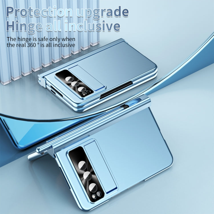 For Google Pixel Fold Integrated Electroplating Pen Slot Double Hinge Folding Phone Case with Stylus(Blue) - Google Cases by PMC TechLife | Online Shopping South Africa | PMC TechLife | Buy Now Pay Later Mobicred