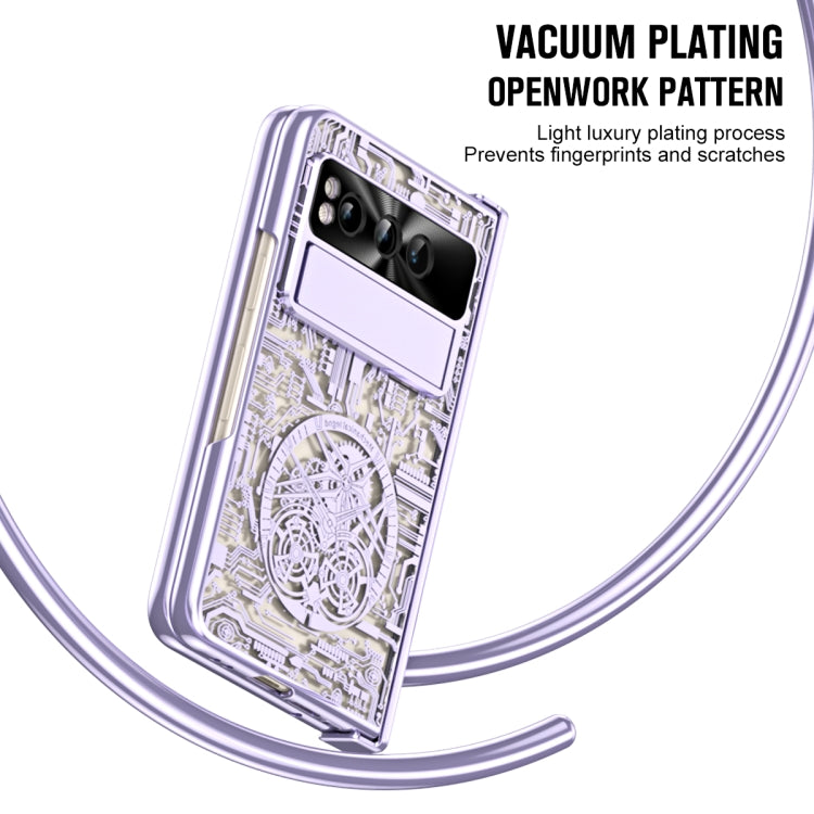 For Google Pixel Fold Mechanical Legend Integrated Electroplating All-inclusive Phone Case with Pen Slot(Purple) - Google Cases by PMC Jewellery | Online Shopping South Africa | PMC Jewellery | Buy Now Pay Later Mobicred