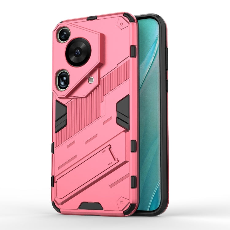 For Huawei Pura 70 Ultra Punk Armor 2 in 1 PC + TPU Phone Case with Holder(Light Red) - Huawei Cases by PMC Jewellery | Online Shopping South Africa | PMC Jewellery | Buy Now Pay Later Mobicred