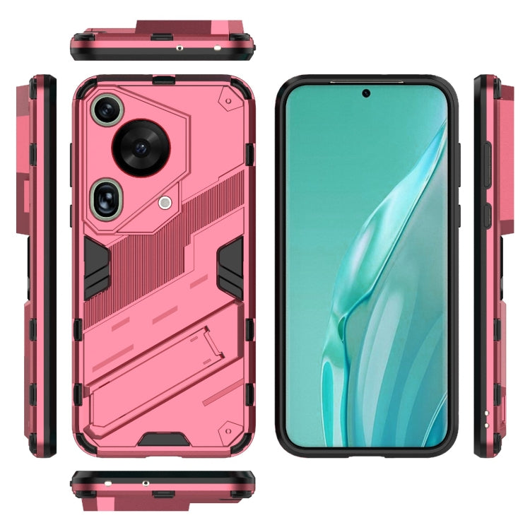 For Huawei Pura 70 Ultra Punk Armor 2 in 1 PC + TPU Phone Case with Holder(Light Red) - Huawei Cases by PMC Jewellery | Online Shopping South Africa | PMC Jewellery | Buy Now Pay Later Mobicred