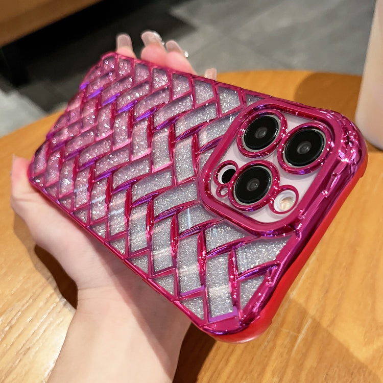 For iPhone 13 Woven Grid 3D Electroplating Laser Engraving Glitter Paper Phone Case(Purple) - iPhone 13 Cases by PMC Jewellery | Online Shopping South Africa | PMC Jewellery