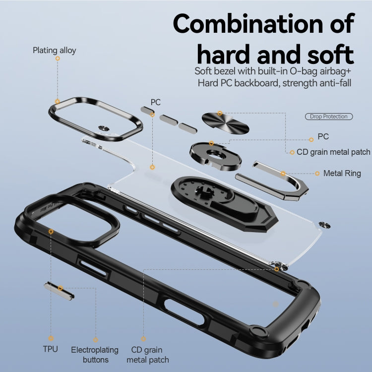 For iPhone 16 Pro Max TPU + PC Lens Protection Phone Case with Ring Holder(Black) - iPhone 16 Pro Max Cases by PMC TechLife | Online Shopping South Africa | PMC TechLife | Buy Now Pay Later Mobicred