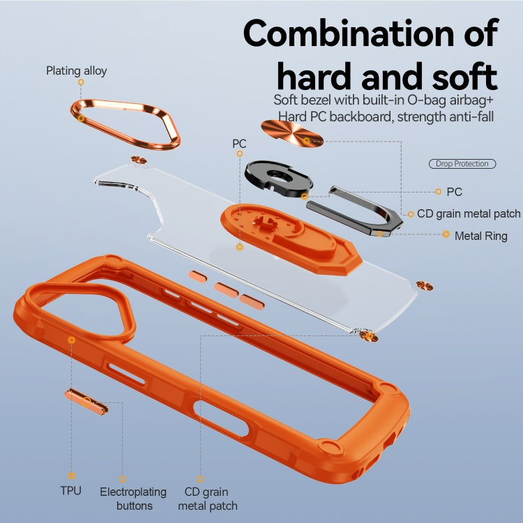 For iPhone 16 TPU + PC Lens Protection Phone Case with Ring Holder(Orange) - iPhone 16 Cases by PMC TechLife | Online Shopping South Africa | PMC TechLife | Buy Now Pay Later Mobicred