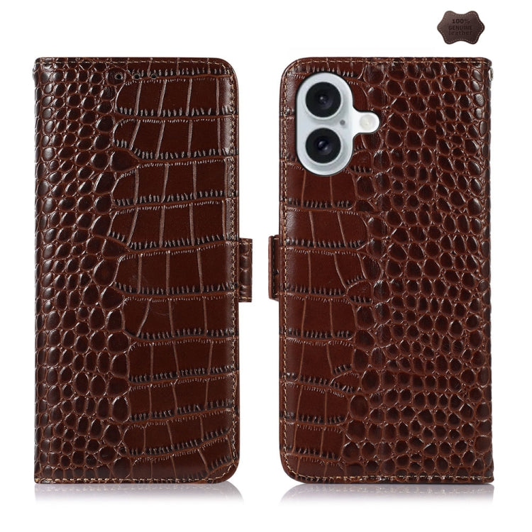 For iPhone 16 Crocodile Top Layer Cowhide Leather Phone Case(Brown) - iPhone 16 Cases by PMC TechLife | Online Shopping South Africa | PMC TechLife | Buy Now Pay Later Mobicred