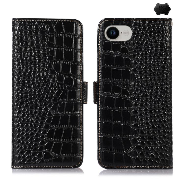 For iPhone 16e Crocodile Top Layer Cowhide Leather Phone Case(Black) - iPhone 16e Cases by PMC TechLife | Online Shopping South Africa | PMC TechLife | Buy Now Pay Later Mobicred