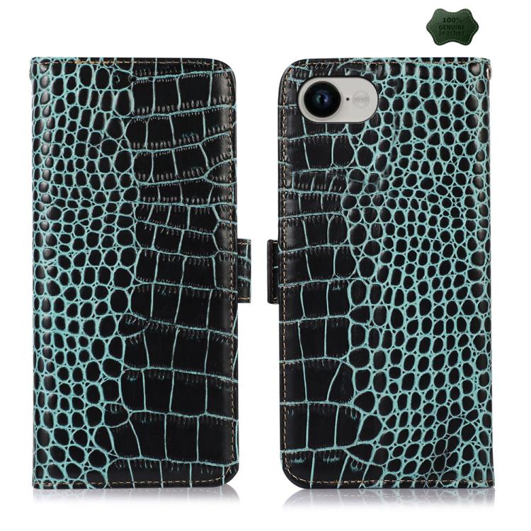 For iPhone 16e Crocodile Top Layer Cowhide Leather Phone Case(Green) - iPhone 16e Cases by PMC TechLife | Online Shopping South Africa | PMC TechLife | Buy Now Pay Later Mobicred
