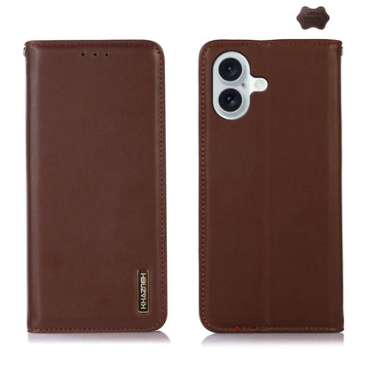 For iPhone 16 KHAZNEH Nappa Top Layer Cowhide Leather Phone Case(Brown) - iPhone 16 Cases by PMC Jewellery | Online Shopping South Africa | PMC Jewellery | Buy Now Pay Later Mobicred