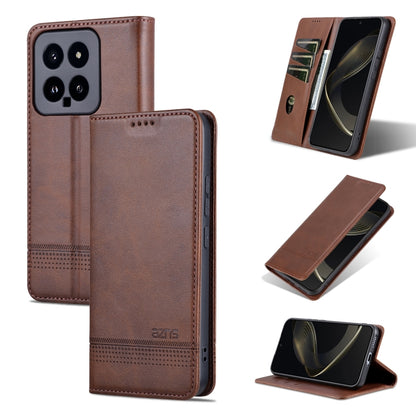 For Xiaomi 14 AZNS Magnetic Calf Texture Flip Leather Phone Case(Dark Brown) - 14 Cases by AZNS | Online Shopping South Africa | PMC Jewellery | Buy Now Pay Later Mobicred