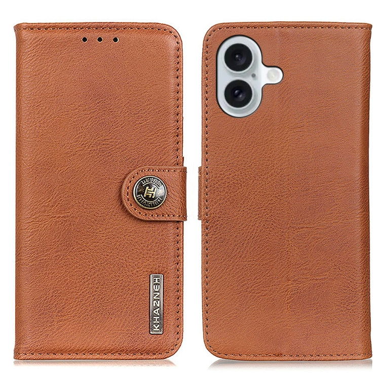 For iPhone 16 Plus KHAZNEH Cowhide Texture Horizontal Flip Leather Phone Case(Brown) - iPhone 16 Plus Cases by PMC Jewellery | Online Shopping South Africa | PMC Jewellery | Buy Now Pay Later Mobicred