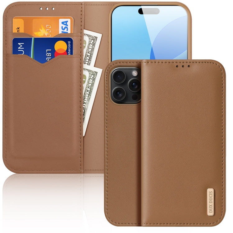 For iPhone 16 Pro Max DUX DUCIS Hivo Series Cowhide + PU + TPU Flip Phone Case(Brown) - iPhone 16 Pro Max Cases by DUX DUCIS | Online Shopping South Africa | PMC Jewellery | Buy Now Pay Later Mobicred