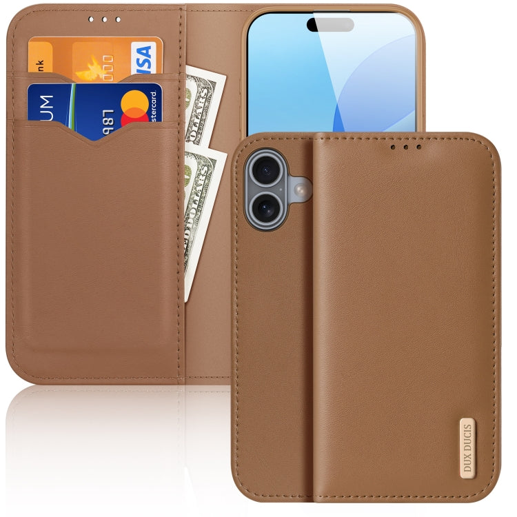 For iPhone 16 Plus DUX DUCIS Hivo Series Cowhide + PU + TPU Flip Phone Case(Brown) - iPhone 16 Plus Cases by DUX DUCIS | Online Shopping South Africa | PMC Jewellery | Buy Now Pay Later Mobicred