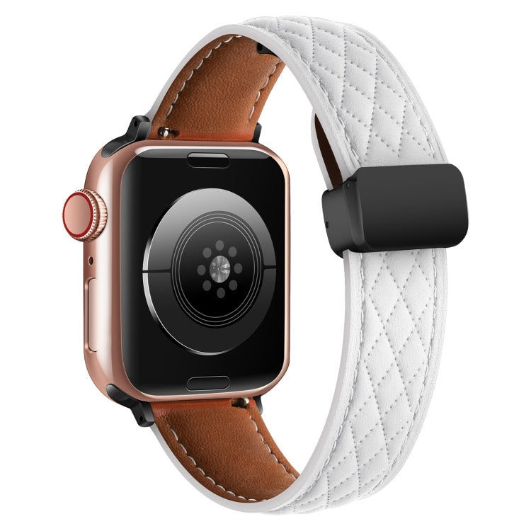 For Apple Watch SE 40mm Folding Buckle Rhombus Leather Watch Band(White) - Watch Bands by PMC TechLife | Online Shopping South Africa | PMC TechLife