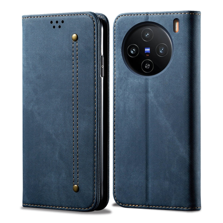 For vivo X100 Pro Denim Texture Flip Leather Phone Case(Blue) - X100 Pro Cases by imak | Online Shopping South Africa | PMC Jewellery | Buy Now Pay Later Mobicred