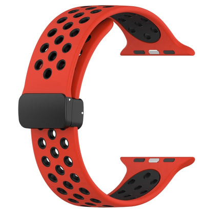 For Apple Watch SE 2023 40mm Magnetic Buckle Silicone Watch Band(Red Black) - Watch Bands by PMC Jewellery | Online Shopping South Africa | PMC Jewellery