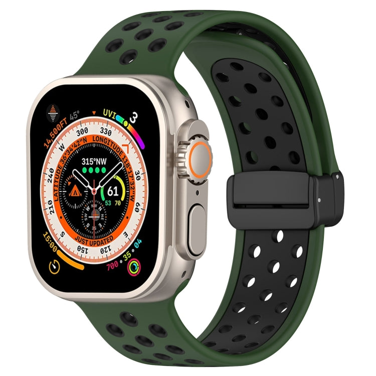 For Apple Watch Ultra 2 49mm Magnetic Buckle Silicone Watch Band(Army Green Black) - Watch Bands by PMC Jewellery | Online Shopping South Africa | PMC Jewellery