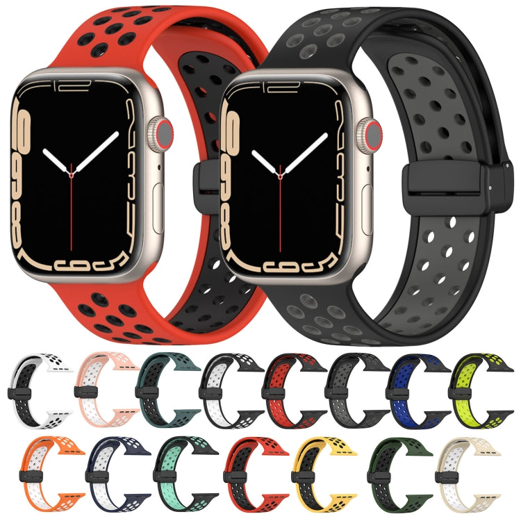 For Apple Watch SE 2023 40mm Magnetic Buckle Silicone Watch Band(Black Cyan) - Watch Bands by PMC Jewellery | Online Shopping South Africa | PMC Jewellery