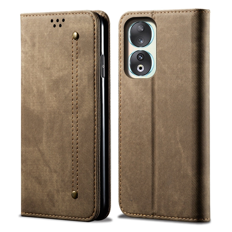 For Honor 90 Denim Texture Flip Leather Phone Case(Khaki) - Honor Cases by PMC Jewellery | Online Shopping South Africa | PMC Jewellery | Buy Now Pay Later Mobicred