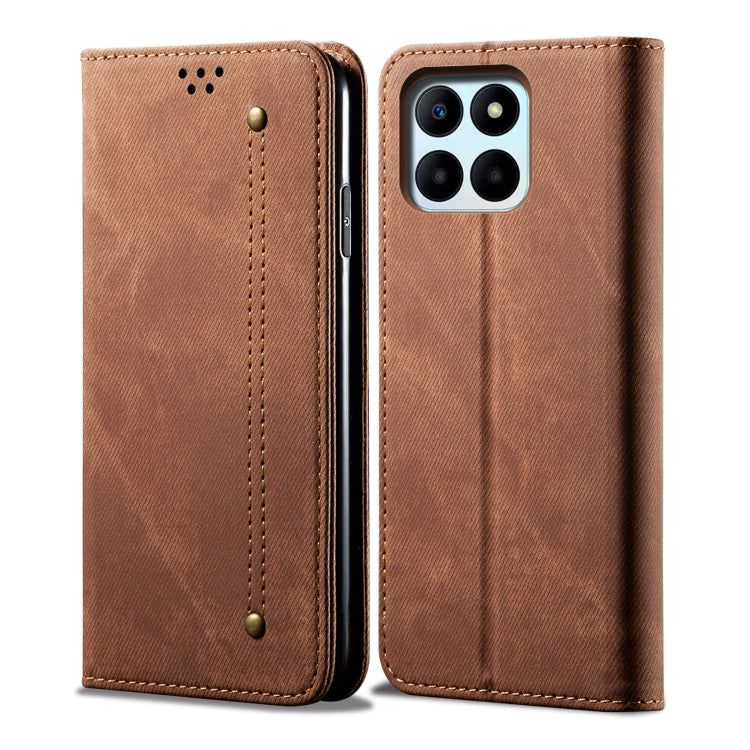 For Honor X8 5G / X6 4G Foreign Denim Texture Flip Leather Phone Case(Brown) - Honor Cases by PMC Jewellery | Online Shopping South Africa | PMC Jewellery | Buy Now Pay Later Mobicred